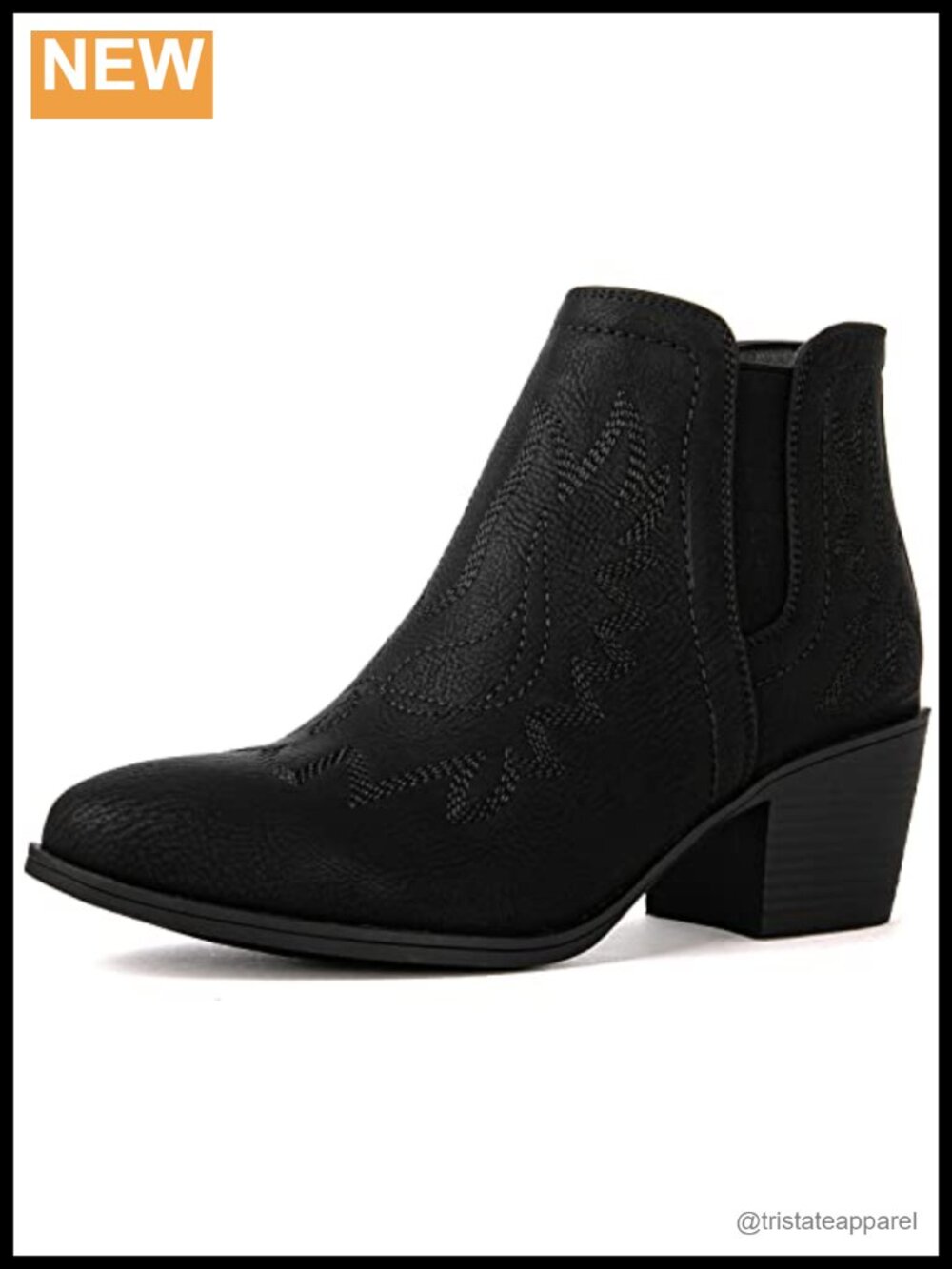 Western Ankle Booties Vegan Synthetic Leather Pull On Low Heel